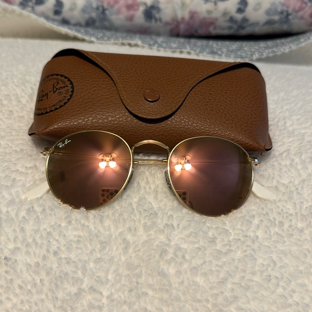 Ray-Ban gold round metal customized whitetip sunglasses
